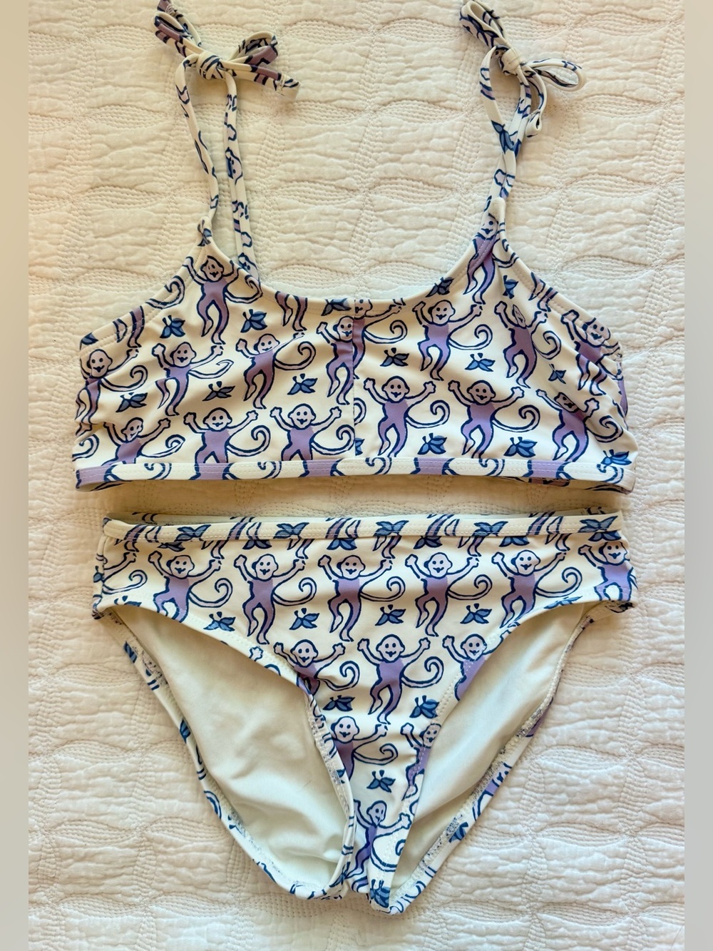 Roller Rabbit Girls Bikini in Purple and Blue Monkey Print, Girls Size 10